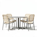Essgruppe aus Aluminium und Kunststoff mit runden Tisch und vier Stühlen in beige 75 x 75 x 75cm