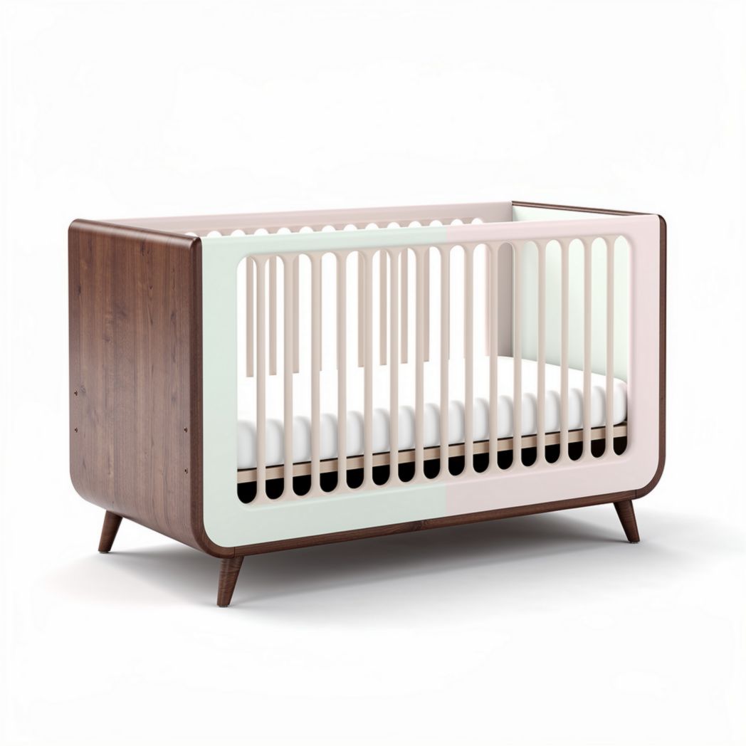Babykorb aus holz in braun und weiß mit matratze 120 x 60 x 80cm