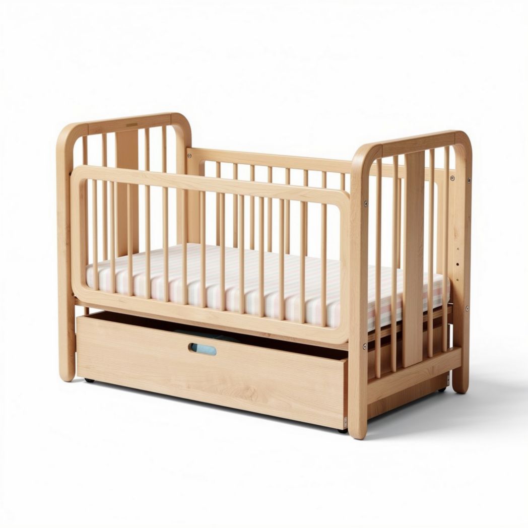 K babybett aus massivem holz mit schublade 120 x 60 x 90 cm naturfinish