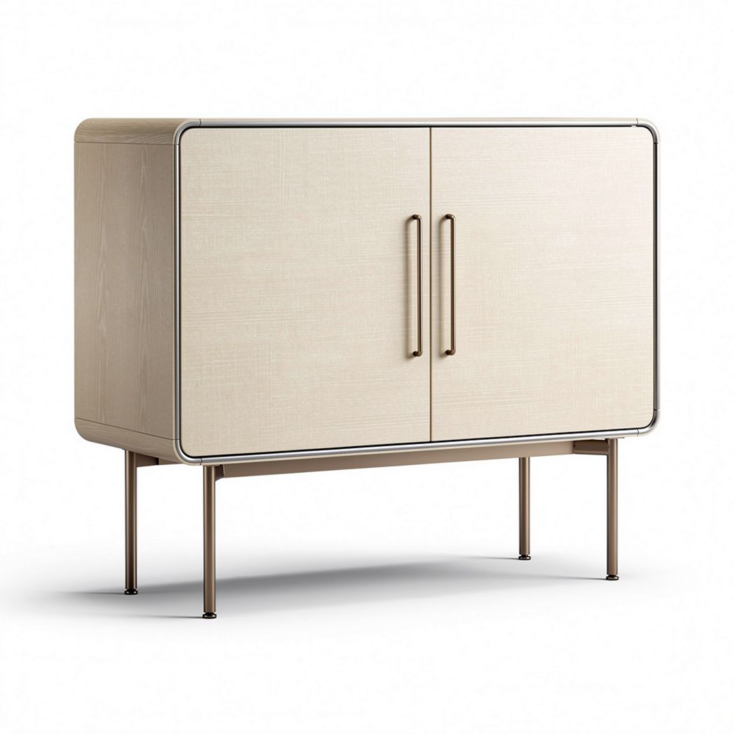 Sideboard in beige mit Edelstahlbeinen und zwei Türen 90 x 40 x 75cm