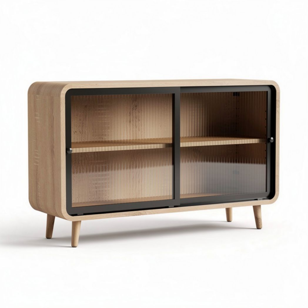 Vitrine aus Holz und Glas mit zwei Regalen in modernem Design 90 x 40 x 70cm