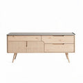 Sideboard aus echtem eichenholz mit schwarzen glasoberfläche 120 x 40 x 50cm