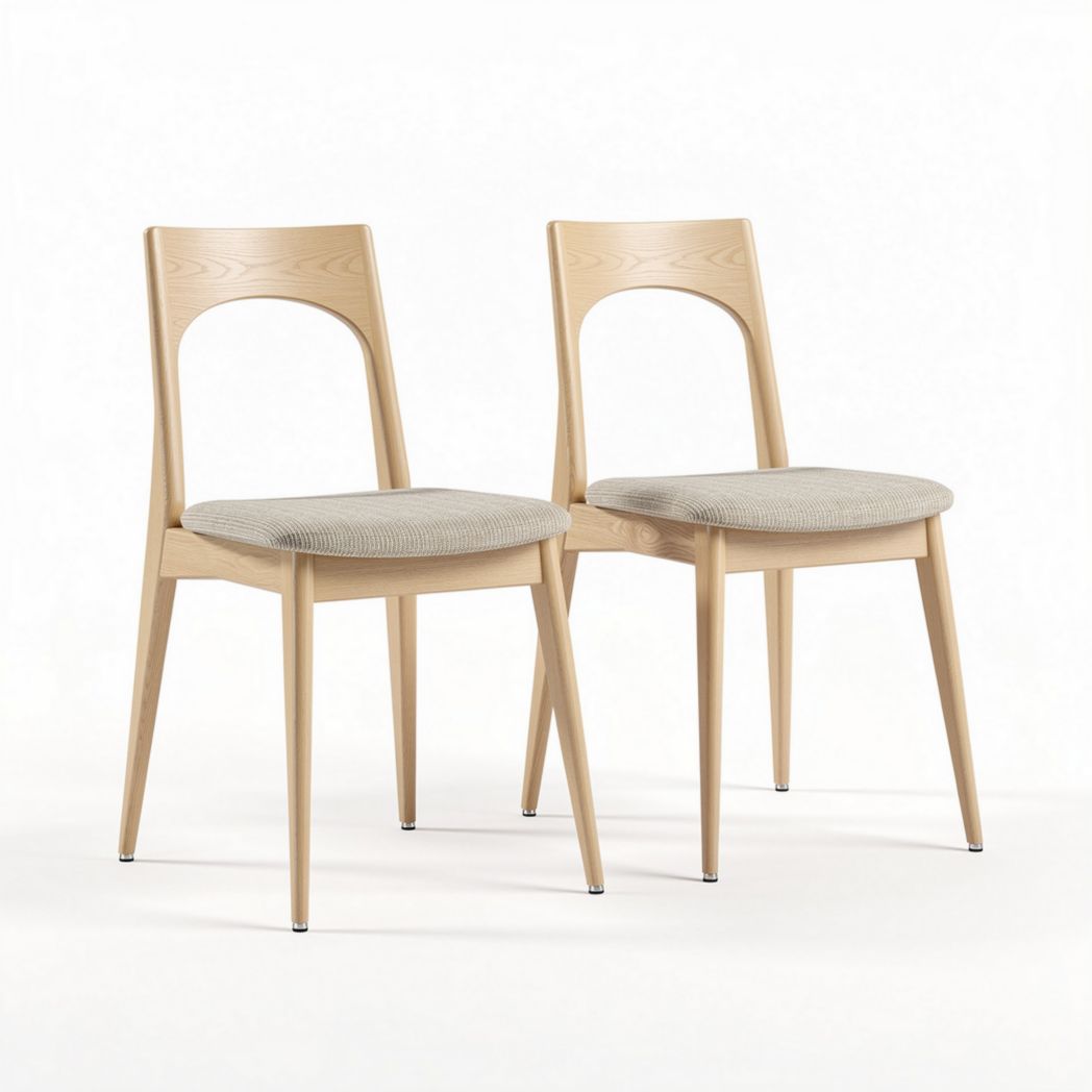 Stuhl aus lackiertem Holz mit gepolsterter Sitzfläche in Beige 45 x 40 x 85cm