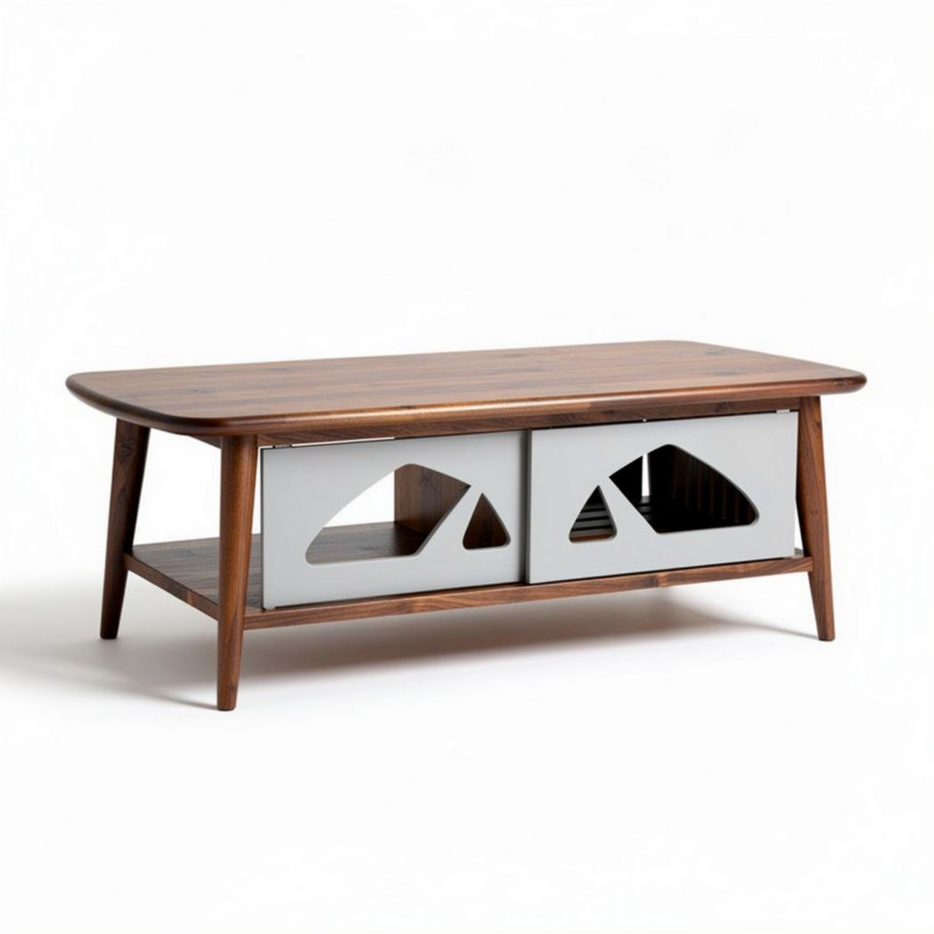 Kaffeetisch in braunem Holz mit weißer Front 120 x 60 x 45cm